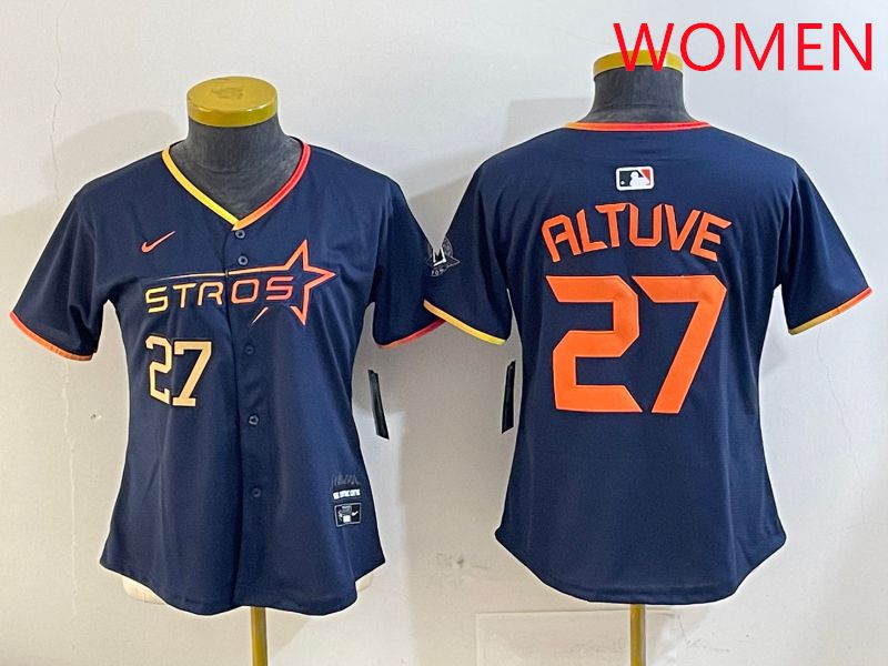 Women Houston Astros #27 Altuve Drak Blue Three generations Joint Name 2025 Nike MLB Jersey style 4102